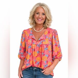 Michelle McDowell Vibrant Floral Women's Blouse Size Medium